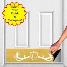 Load image into Gallery viewer, Door Kick Plate - Magnet – Personalized “Fez Lodge Antlers” Monogram - UV Printed - Multiple Faux Metal Finishes & Sizes