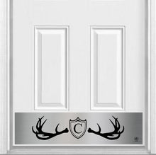 Load image into Gallery viewer, Door Kick Plate - Magnet – Personalized “Fez Lodge Antlers” Monogram - UV Printed - Multiple Faux Metal Finishes & Sizes