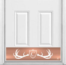 Load image into Gallery viewer, Door Kick Plate - Magnet – Personalized “Fez Lodge Antlers” Monogram - UV Printed - Multiple Faux Metal Finishes & Sizes