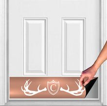 Load image into Gallery viewer, Door Kick Plate - Magnet – Personalized “Fez Lodge Antlers” Monogram - UV Printed - Multiple Faux Metal Finishes & Sizes
