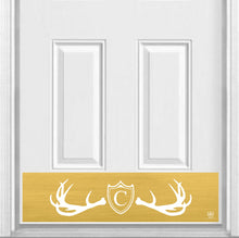 Load image into Gallery viewer, Door Kick Plate - Magnet – Personalized “Fez Lodge Antlers” Monogram - UV Printed - Multiple Faux Metal Finishes & Sizes