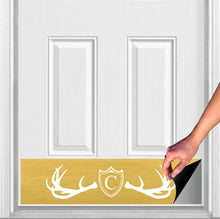 Load image into Gallery viewer, Door Kick Plate - Magnet – Personalized “Fez Lodge Antlers” Monogram - UV Printed - Multiple Faux Metal Finishes & Sizes