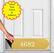 Load image into Gallery viewer, Door Kick Plate - Magnet – Personalized “Midcentury Modern” Home Address- UV Printed - Multiple Faux Metal Finishes & Sizes