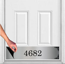 Load image into Gallery viewer, Door Kick Plate - Magnet – Personalized “Midcentury Modern” Home Address- UV Printed - Multiple Faux Metal Finishes & Sizes