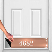 Load image into Gallery viewer, Door Kick Plate - Magnet – Personalized “Midcentury Modern” Home Address- UV Printed - Multiple Faux Metal Finishes & Sizes