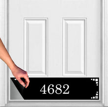 Load image into Gallery viewer, Door Kick Plate - Magnet – Personalized “Midcentury Modern” Home Address- UV Printed - Multiple Faux Metal Finishes & Sizes