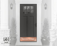Load image into Gallery viewer, Door Kick Plate - Magnet - “Johnson’s Welcome” - UV Printed - Multiple Faux Metal Finishes & Sizes