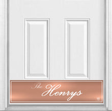 Load image into Gallery viewer, Door Kick Plate - Magnet - Personalized “Surname” (Script) - UV Printed - Multiple Faux Metal Finishes & Sizes