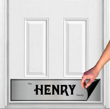 Load image into Gallery viewer, Door Kick Plate - Magnet - Personalized “Surname” (Bold) - UV Printed - Multiple Faux Metal Finishes & Sizes