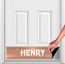 Load image into Gallery viewer, Door Kick Plate - Magnet - Personalized “Surname” (Bold) - UV Printed - Multiple Faux Metal Finishes & Sizes