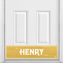 Load image into Gallery viewer, Door Kick Plate - Magnet - Personalized “Surname” (Bold) - UV Printed - Multiple Faux Metal Finishes & Sizes