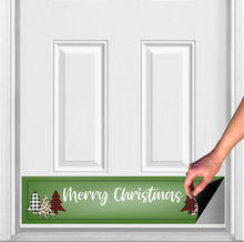 Load image into Gallery viewer, Door Kick Plate - Rubber Magnet - “Merry Christmas Plaid Trees” Holiday Themed - UV Printed - Multiple Sizes