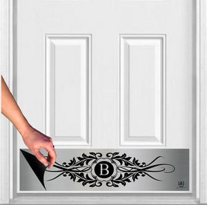 Door Kick Plate - Magnet - Personalized “Acanthus” Monogram - UV Printed - Multiple Faux Metal Finishes & Sizes