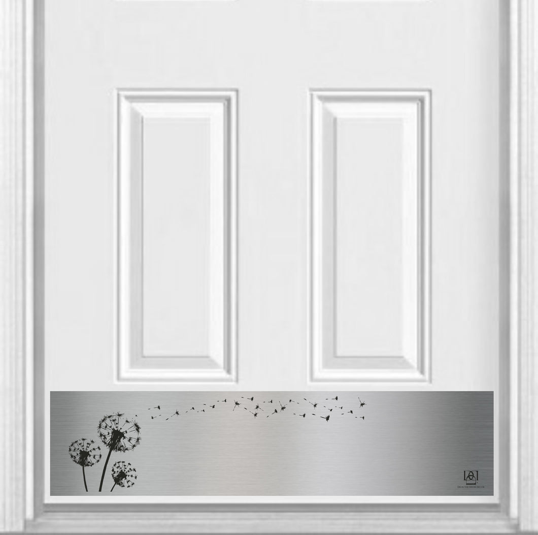 Door Kick Plate - Magnet - “Dandelion Wish” - UV Printed - Multiple Faux Metal Finishes & Sizes