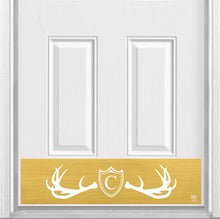 Load image into Gallery viewer, Door Kick Plate - Magnet – Personalized “Fez Lodge Antlers” Monogram - UV Printed - Multiple Faux Metal Finishes &amp; Sizes
