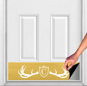 Door Kick Plate - Magnet – Personalized “Fez Lodge Antlers” Monogram - UV Printed - Multiple Faux Metal Finishes & Sizes