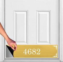 Load image into Gallery viewer, Door Kick Plate - Magnet – Personalized “Midcentury Modern” Home Address- UV Printed - Multiple Faux Metal Finishes &amp; Sizes
