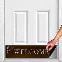 Load image into Gallery viewer, Door Kick Plate - Magnet - “Johnson’s Welcome” - UV Printed - Multiple Faux Metal Finishes &amp; Sizes
