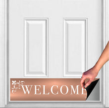 Load image into Gallery viewer, Door Kick Plate - Magnet - “Johnson’s Welcome” - UV Printed - Multiple Faux Metal Finishes &amp; Sizes
