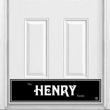 Load image into Gallery viewer, Door Kick Plate - Magnet - Personalized “Surname” (Bold) - UV Printed - Multiple Faux Metal Finishes &amp; Sizes
