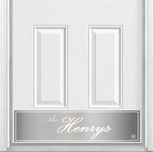 Load image into Gallery viewer, Surname (Script) Magnetic Kick Plate for Steel Door, 8&quot; x 34&quot; and 6&quot; x 30&quot; Size Options
