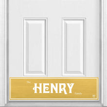 Load image into Gallery viewer, Door Kick Plate - Magnet - Personalized “Surname” (Bold) - UV Printed - Multiple Faux Metal Finishes &amp; Sizes
