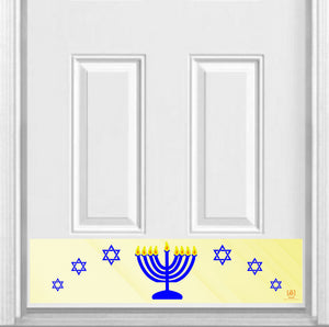Happy Hanukkah Menorah Magnetic Kick Plate for Steel Door, 8" x 34" and 6" x 30" Size Options