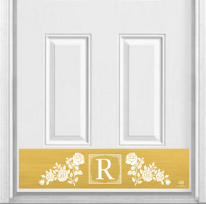 Door Kick Plate - Magnet - Personalized “Rose” Monogram- UV Printed - Multiple Faux Metal Finishes & Sizes