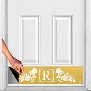 Door Kick Plate - Magnet - Personalized “Rose” Monogram- UV Printed - Multiple Faux Metal Finishes & Sizes