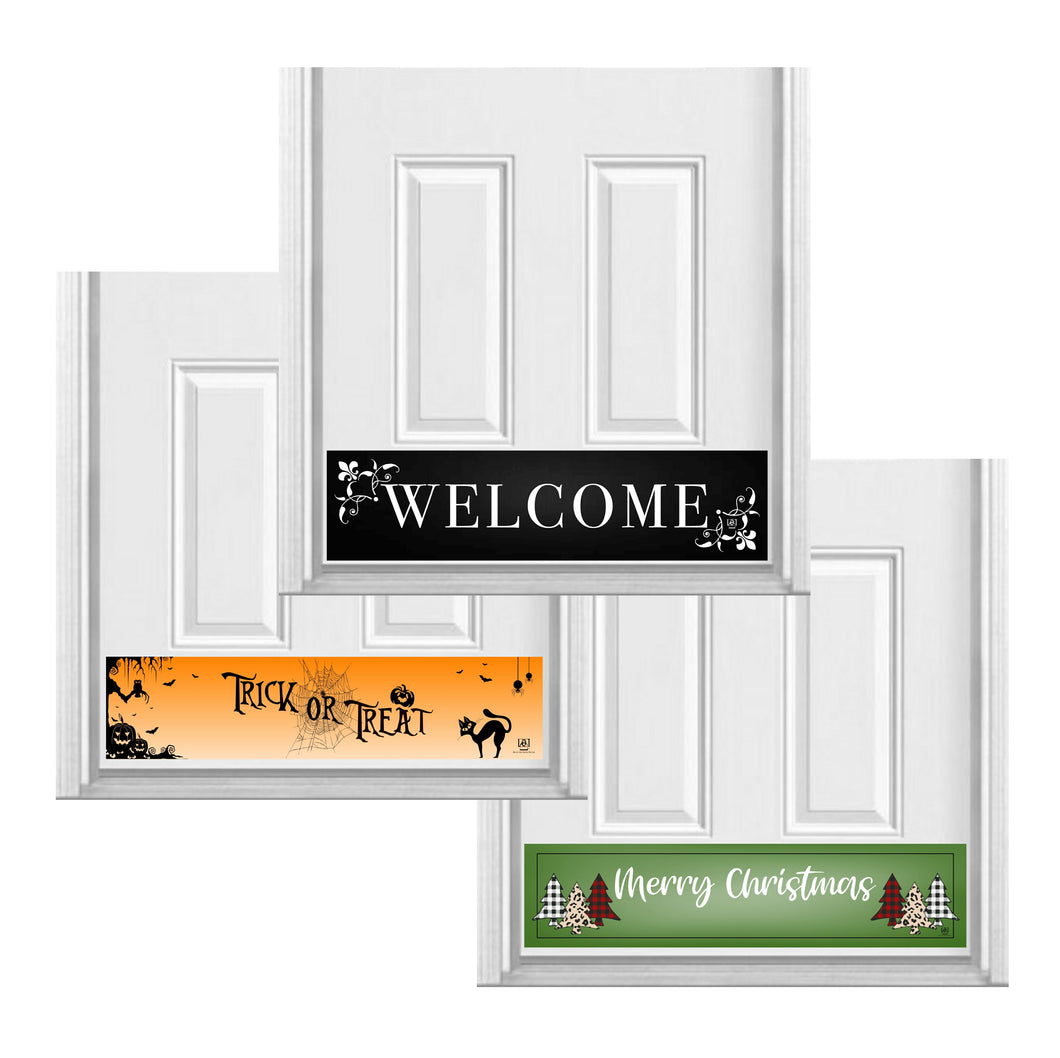 Deck the Door Decor | Magnetic Kick Plates - Interchangeable 3 Pack - Holiday & Decorative Theme - for Steel Doors - Multiple Sizes & Designs